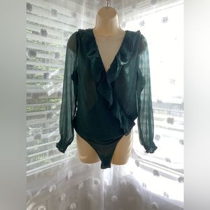 teal body suit blouse with a v neck size medium